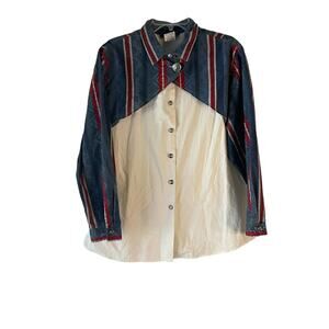 Ozark Vintage 80s Men's Size XL Western Rodeo Blue White Button Up